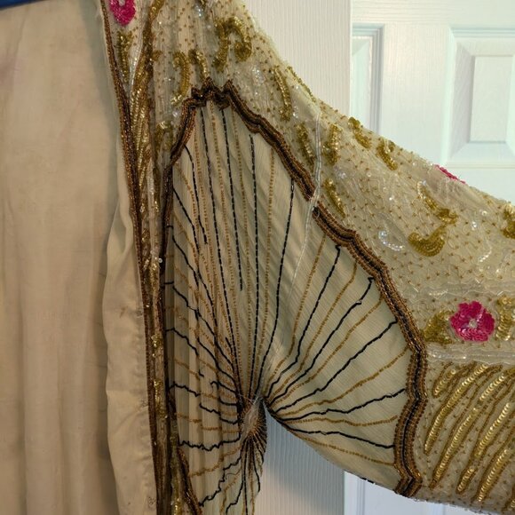 1920s Flapper Style Birjand Gunit Gold Beaded Jacket Duster Silk Art Deco - Picture 5 of 9
